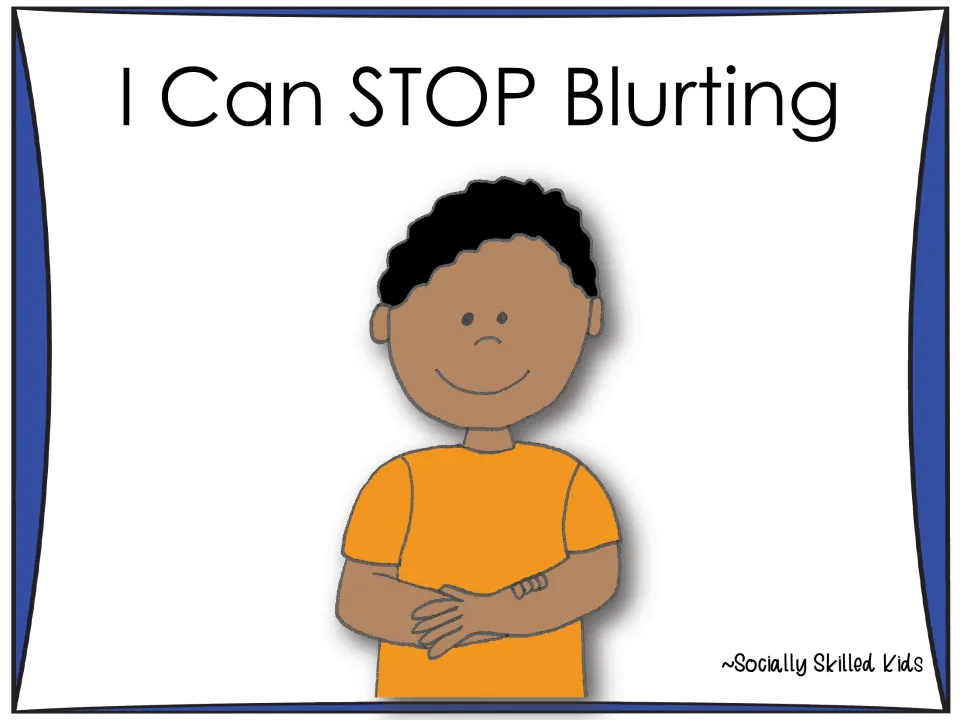 Alternate cover for the blurting social story showing only the boy in an orange shirt with his hands folded in front