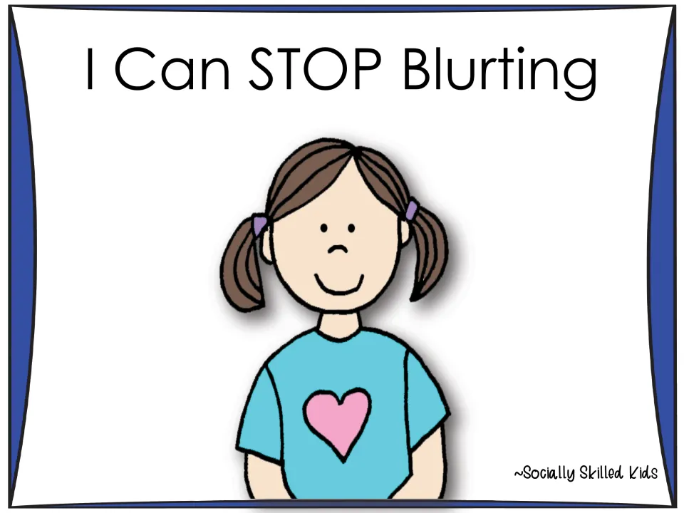 Alternate cover for the blurting social story showing only the girl in pigtails wearing a blue shirt with a pink heart
