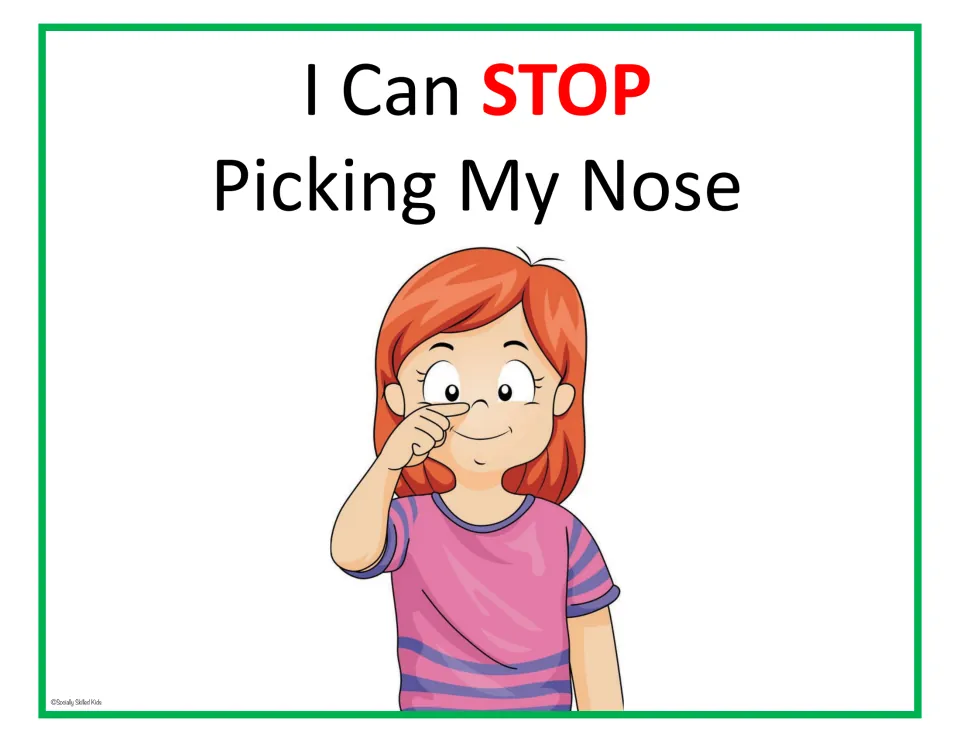 Alternate story cover with the same STOP title, showing a red-haired girl in a striped pink shirt touching her nose