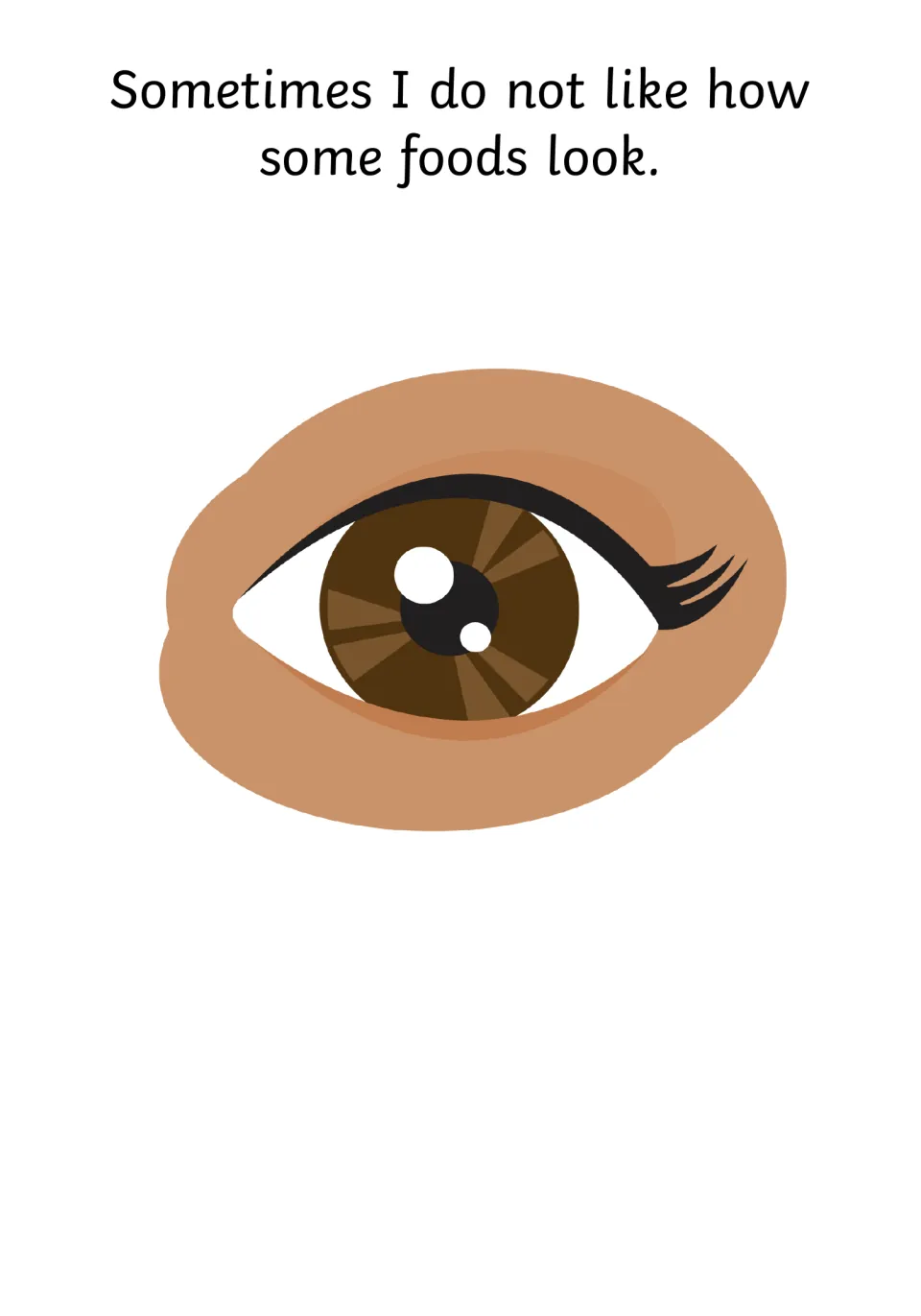 Appearance as a reason for disliking food: text says sometimes I do not like how some foods look, with a large brown eye