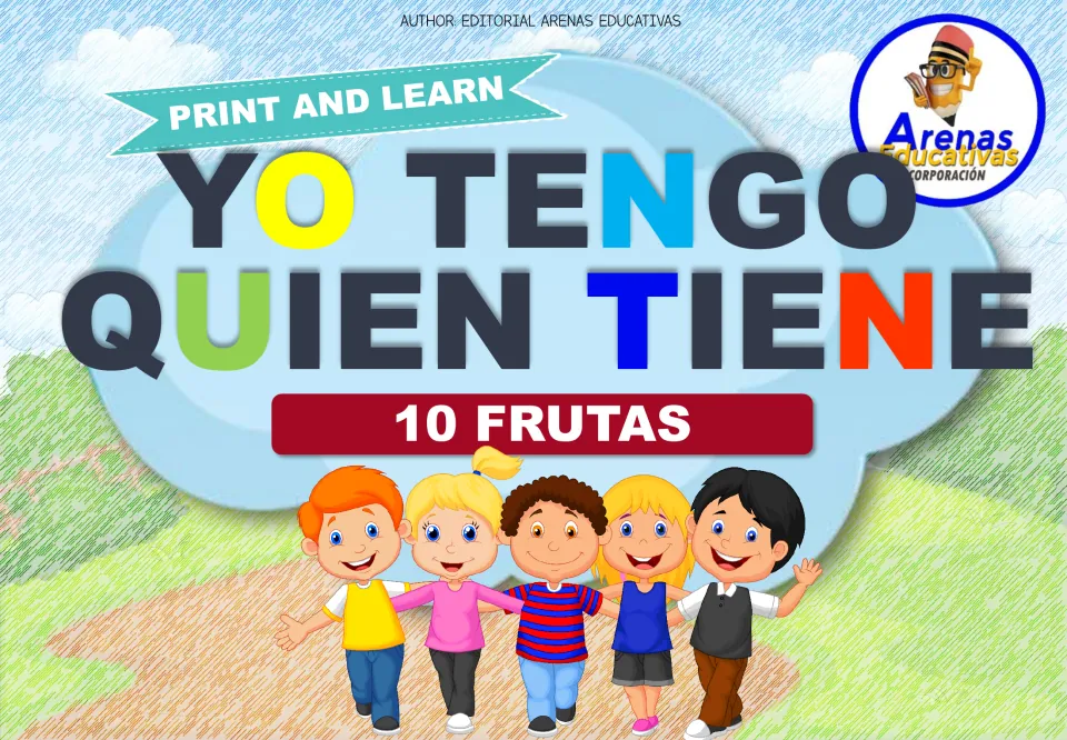 Cover of the Spanish fruit card game, titled “Yo tengo, quien tiene,” with the subtitle “10 frutas”