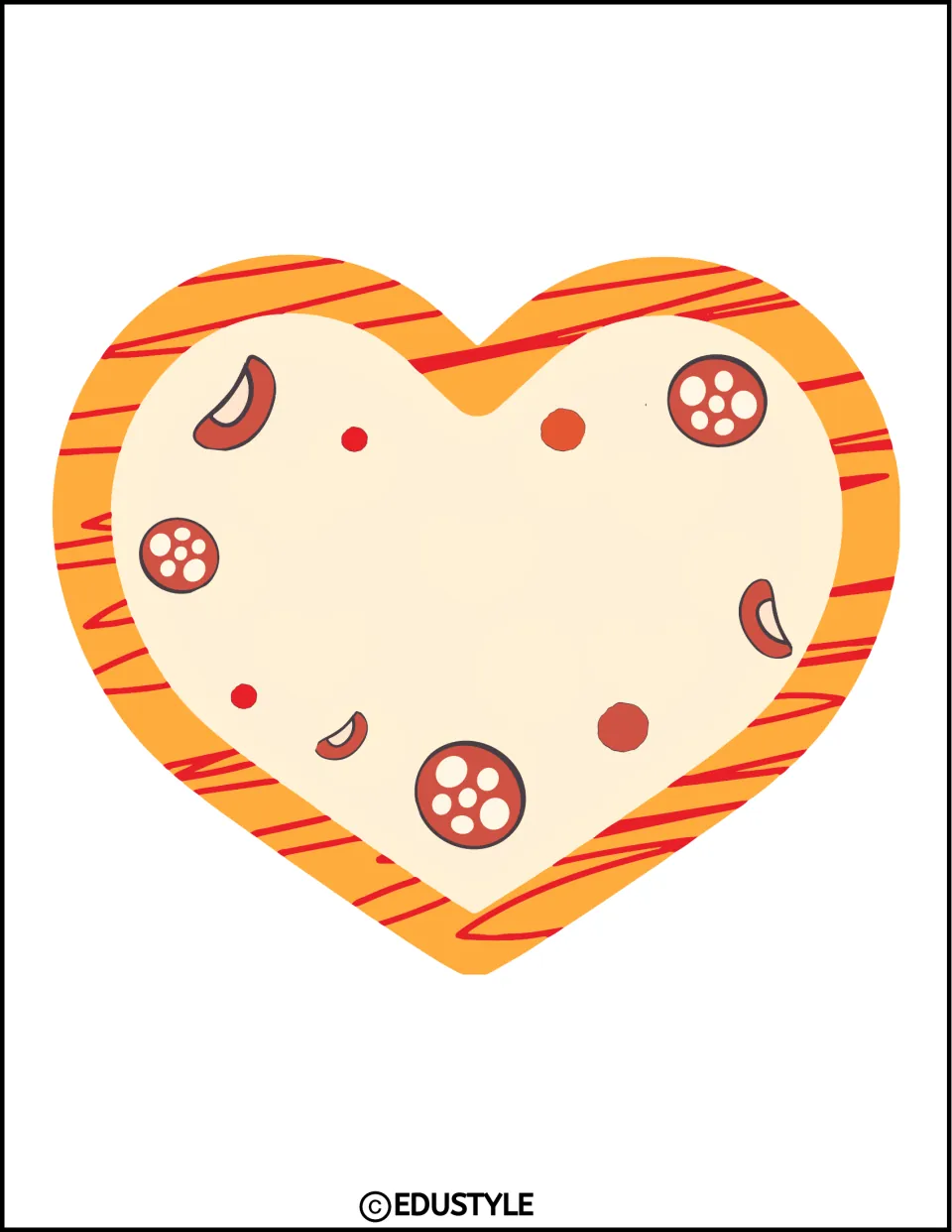 Pizza heart for student names in the Valentine's Day display kit, with a golden edge and round toppings