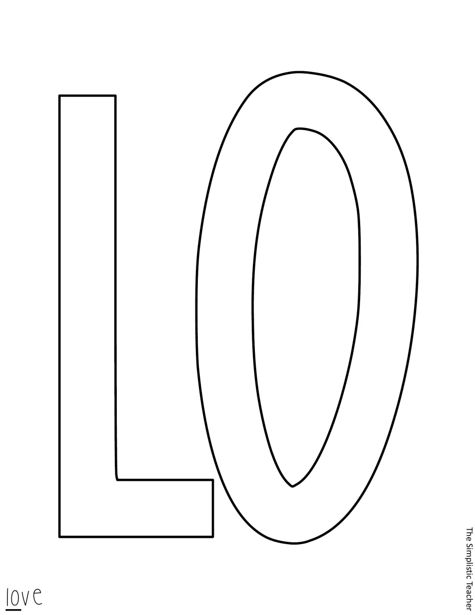Outline letter cutouts L and O for the first two letters of 'love' in the Valentine's classroom display