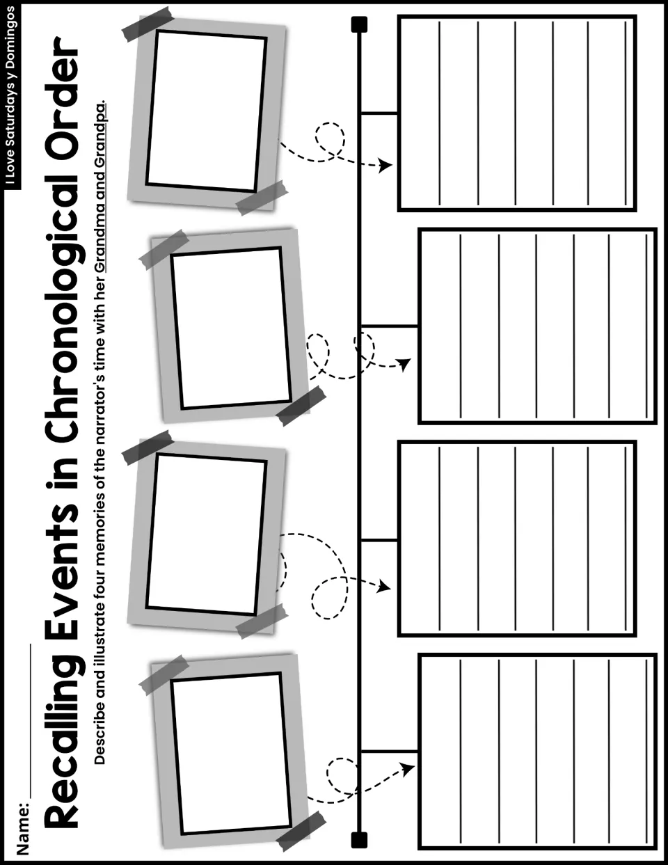 Recalling events in chronological order: students describe and draw four memories of the narrator with Grandma and Grandpa
