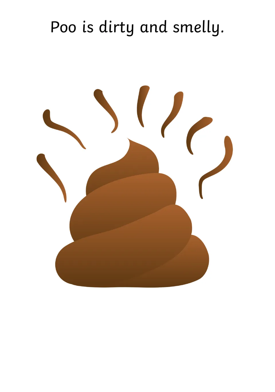 Hygiene fact: the single sentence 'Poo is dirty and smelly' sits above a cartoon poo with brown stink lines around it