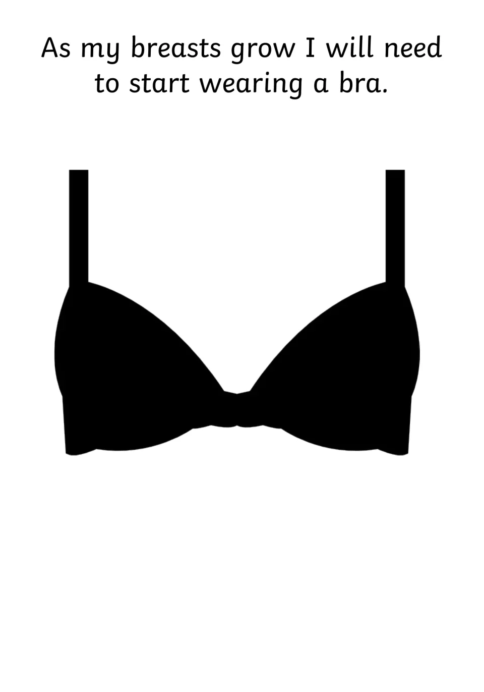Starting to wear a bra: students read that growing breasts mean needing a bra, shown with a black bra icon
