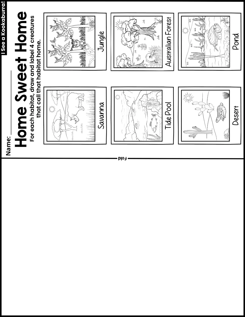 Home Sweet Home asks for four creatures per habitat: savanna, jungle, tide pool, Australian forest, pond, desert.