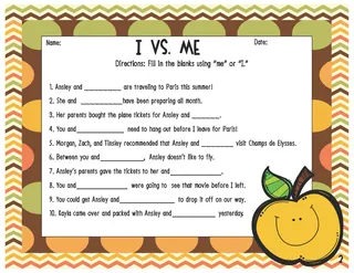 I vs. Me Worksheets – sample page 3