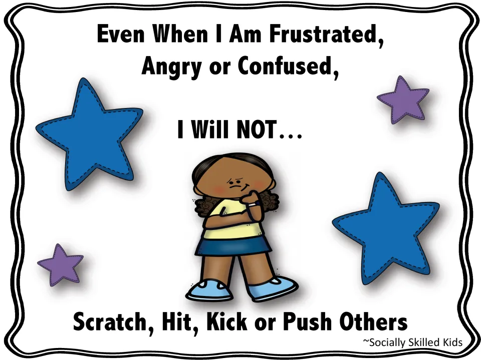 Story cover featuring a girl: even when frustrated, angry or confused, I will not scratch, hit, kick or push others