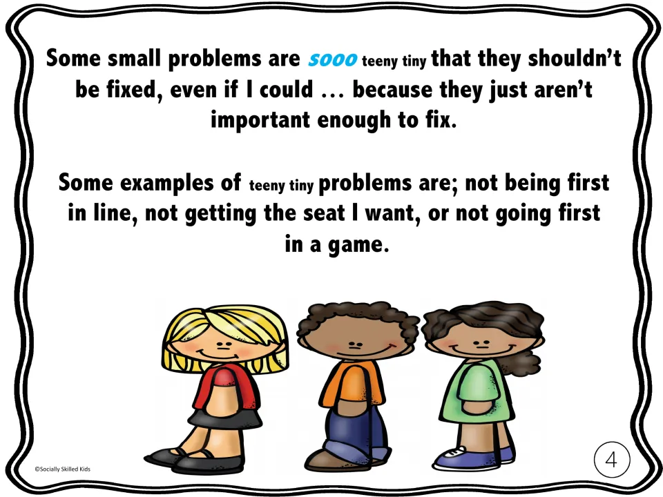 Story page 4 lists tiny problems to let go: not being first in line, getting a wanted seat or going first