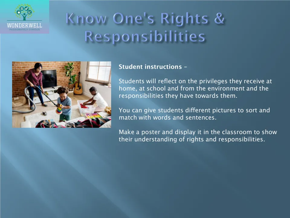 Rights and responsibilities: students reflect on privileges at home, school and the environment, then make a class poster