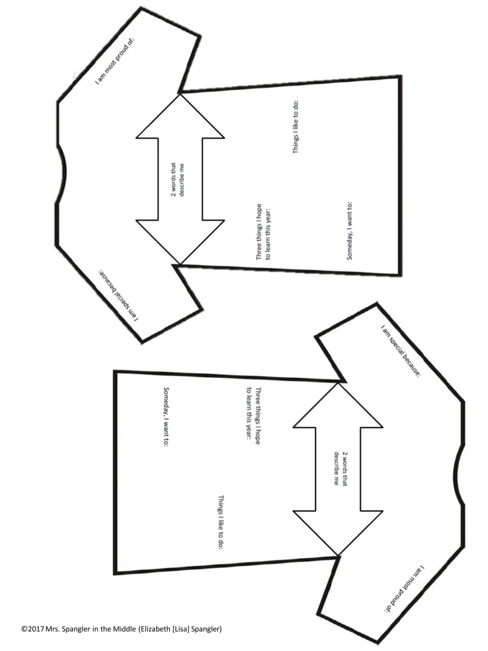 All About Me T-shirt template: students write 2 words that describe them, hobbies, goals and why they are special