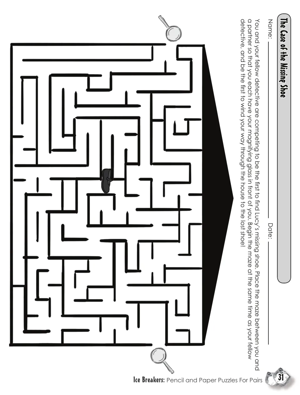 The Case of the Missing Shoe maze: two detectives start at magnifying glasses and race through a house to Lucy's shoe
