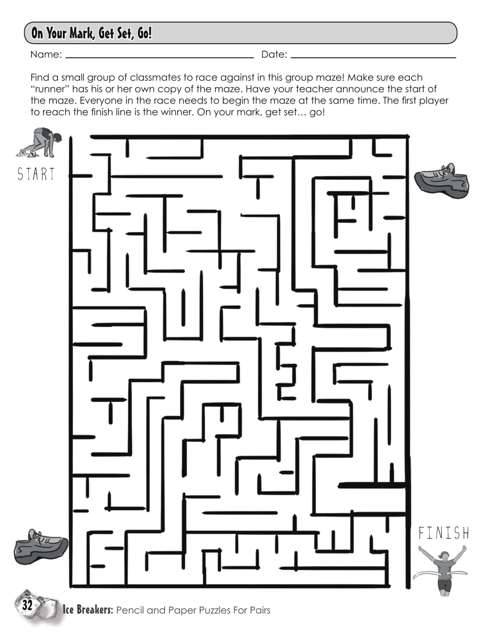 On Your Mark, Get Set, Go! group maze: each runner has a copy and races from the START sprinter to the FINISH line