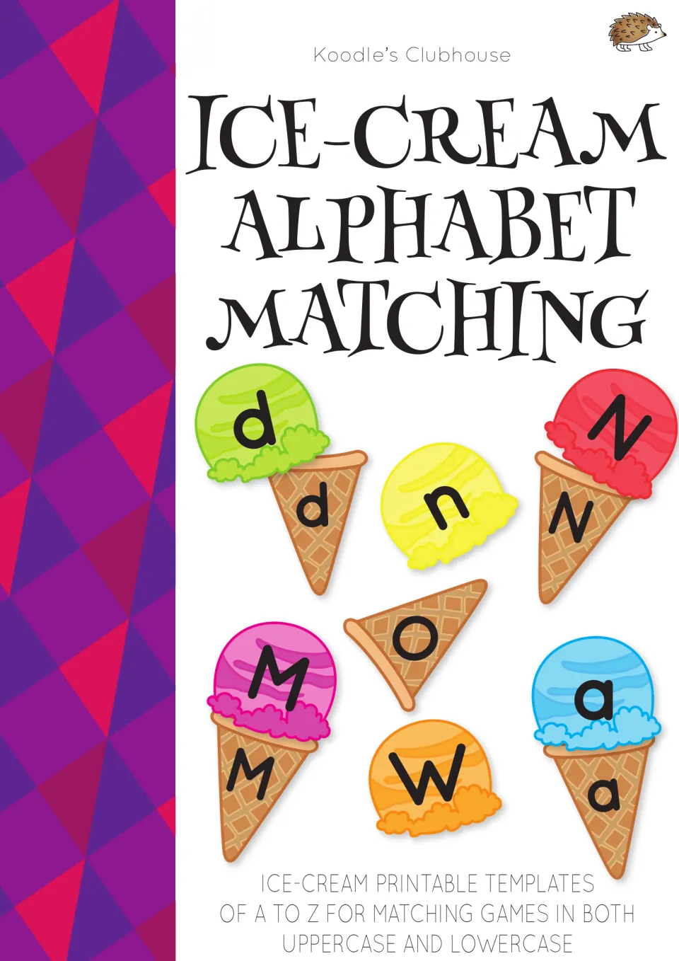 Ice-cream Alphabet Matching cover: lettered cones and scoops such as M and M, a and a for pairing uppercase and lowercase