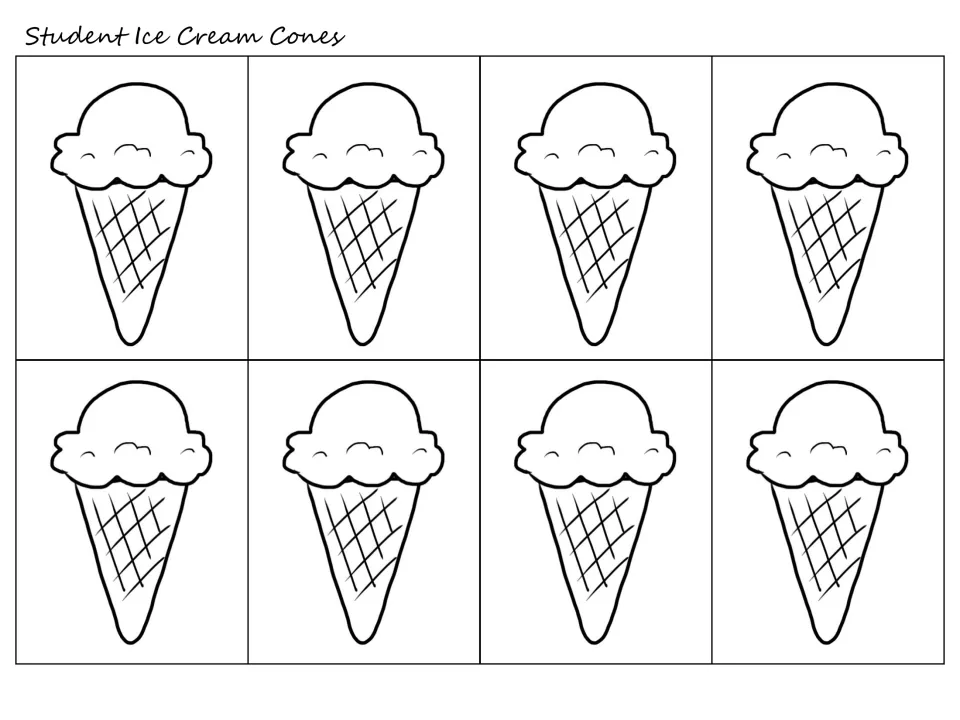 Student ice cream cones: eight blank cones for students to color in their favorite flavor as data for the class graph