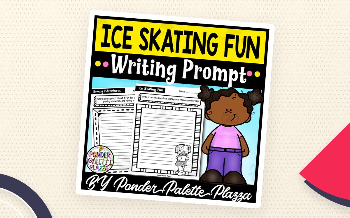 Ice Skating Fun writing prompt cover with lined worksheets and a child in winter clothes