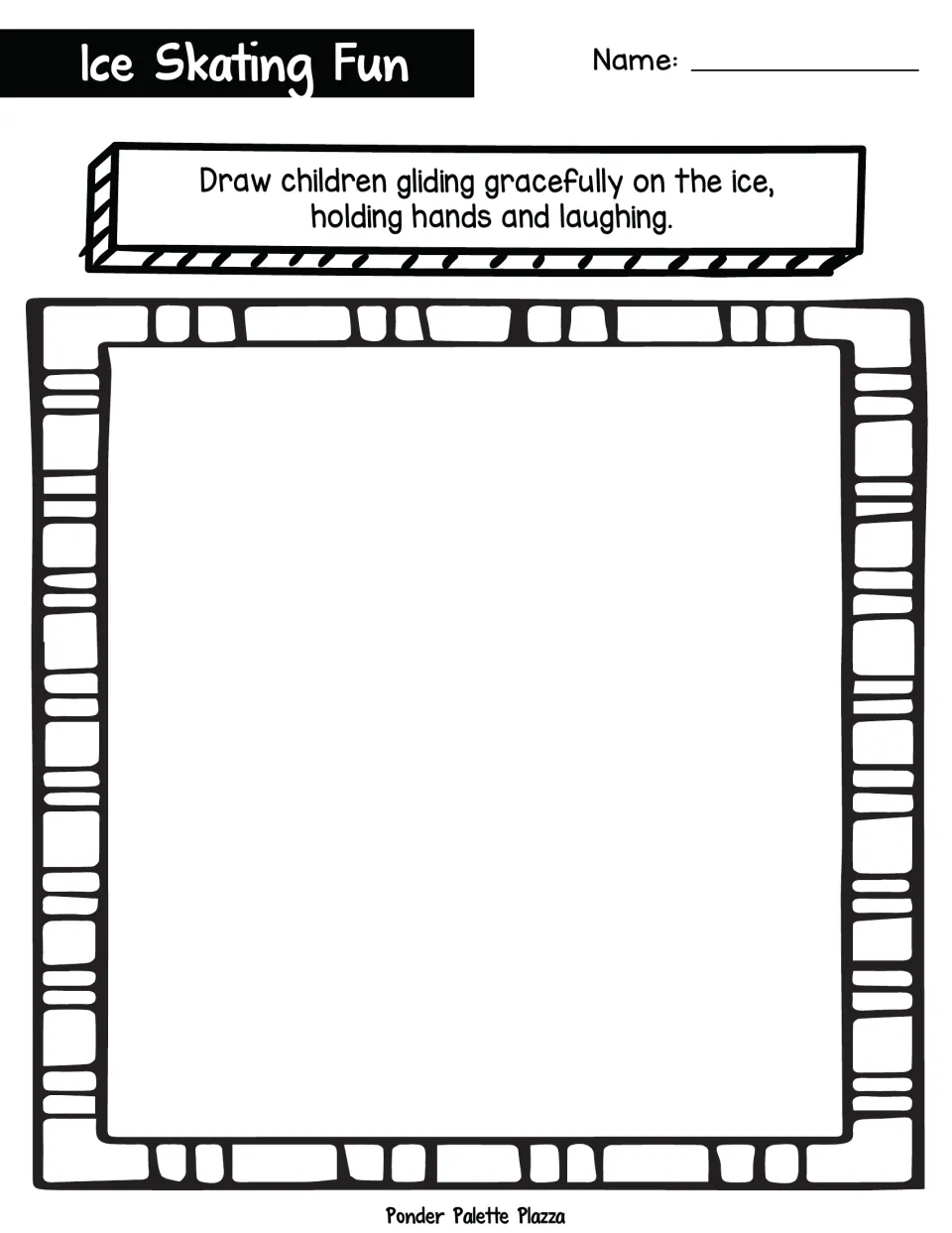Ice Skating Fun drawing prompt: students draw children gliding on the ice, holding hands and laughing