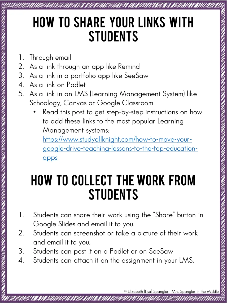 Sharing and collecting: ways to send links to students via email, Remind, SeeSaw, Padlet or an LMS and collect their work