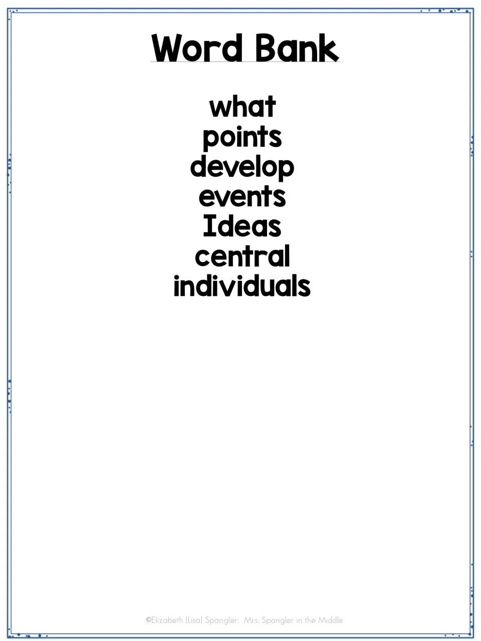 Word bank for the notes blanks: what, points, develop, events, ideas, central and individuals to complete Steps 1-3