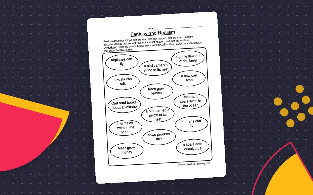 Identifying Fantasy and Realism Worksheet preview: Definitions of realism and fantasy