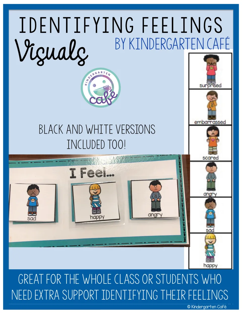Identifying Feelings Visuals cover: an I Feel strip holding sad, happy and angry cards beside six labeled emotion cards