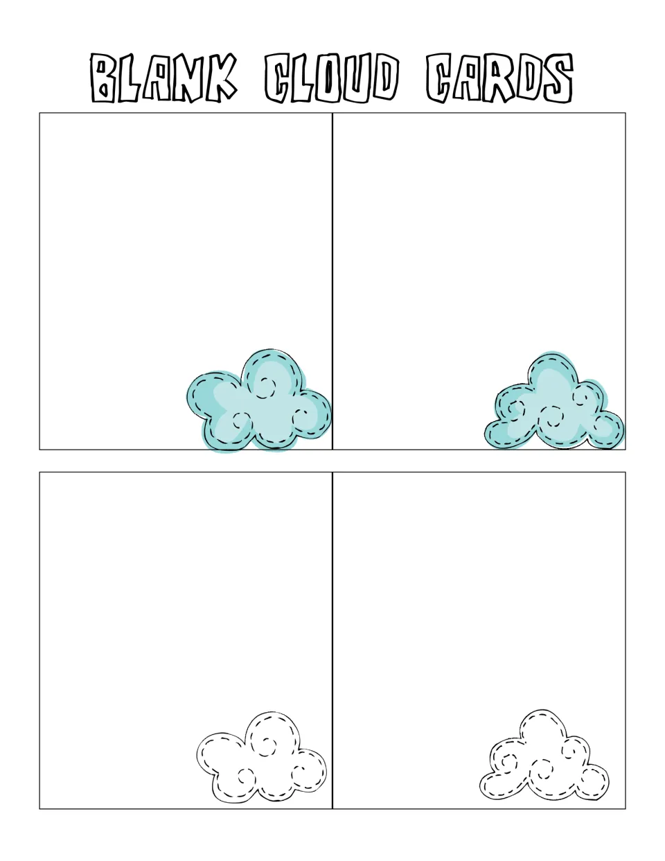 Blank cloud cards: four empty cards where students write their own questions to help determine a text's theme