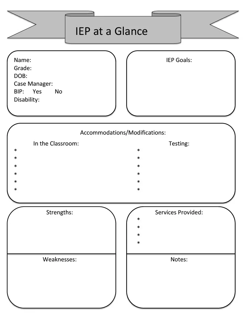 IEP at a Glance Worksheet – cover