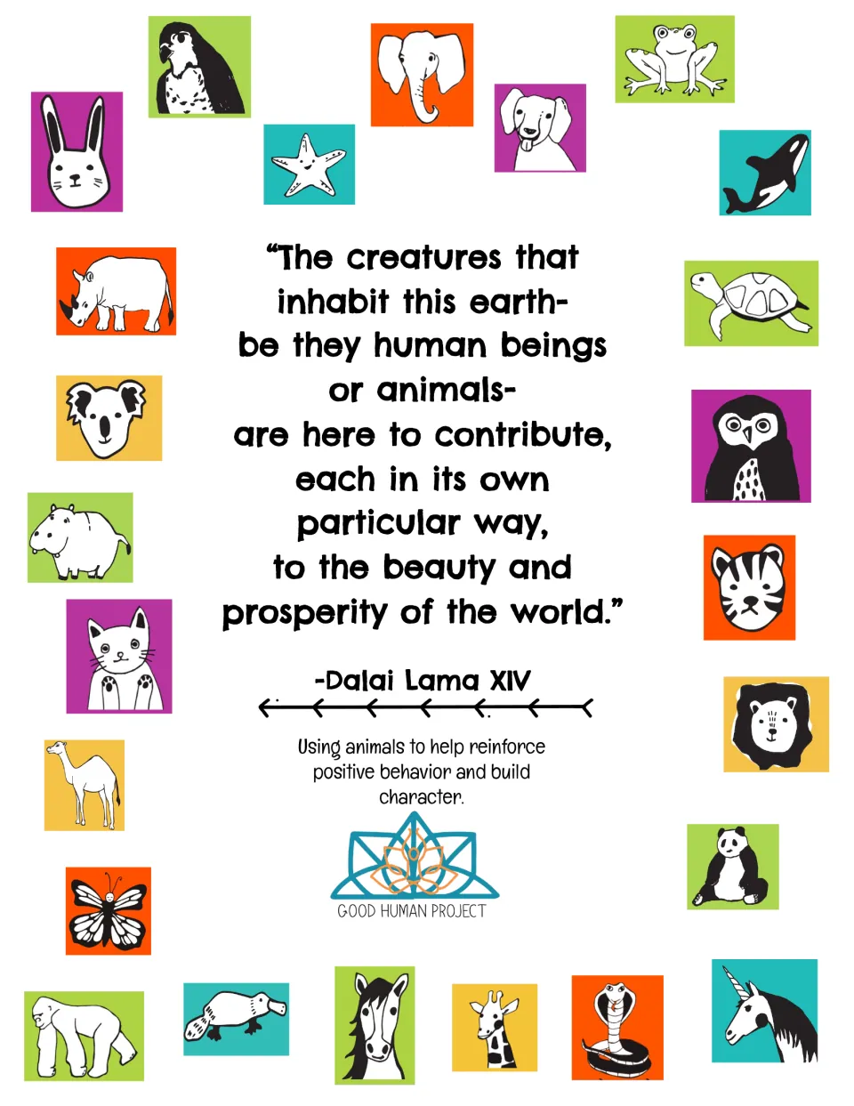 Closing page: quote attributed to Dalai Lama XIV about humans and animals contributing to the world