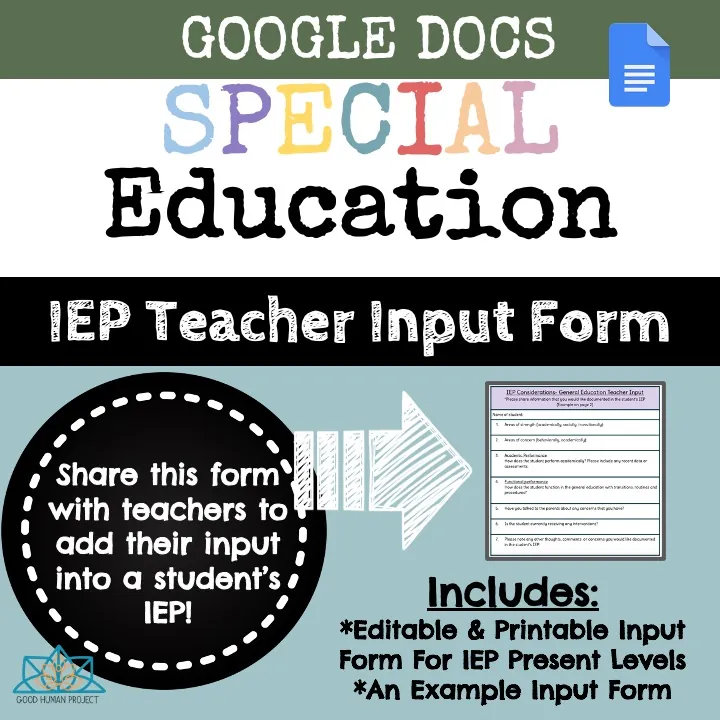 IEP Teacher Input Form – cover