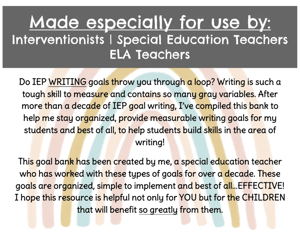 Goal bank introduction for interventionists, special education teachers, and ELA teachers