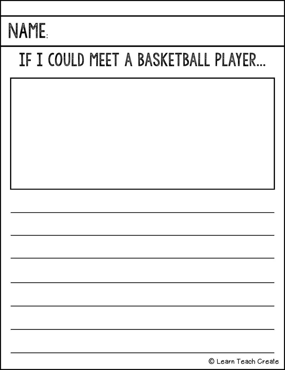 Writing prompt 'If I could meet a basketball player...' provides space for drawing and a written response