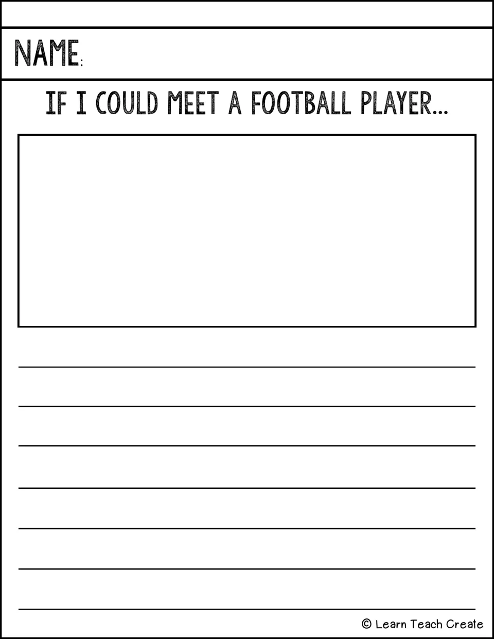 Writing prompt 'If I could meet a football player...' provides space for drawing and a written response