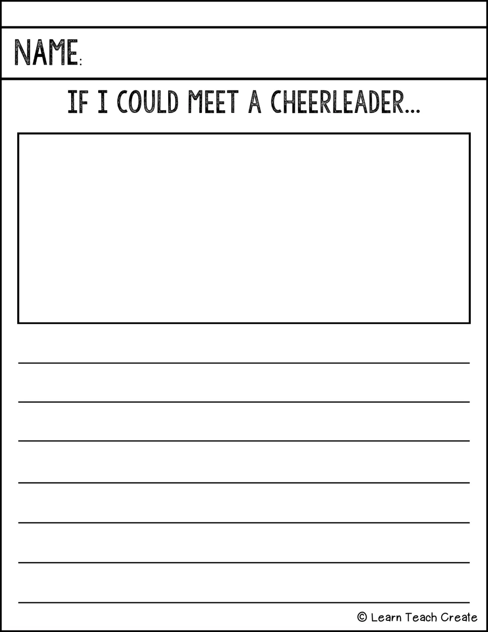 Writing prompt 'If I could meet a cheerleader...' provides space for drawing and a written response
