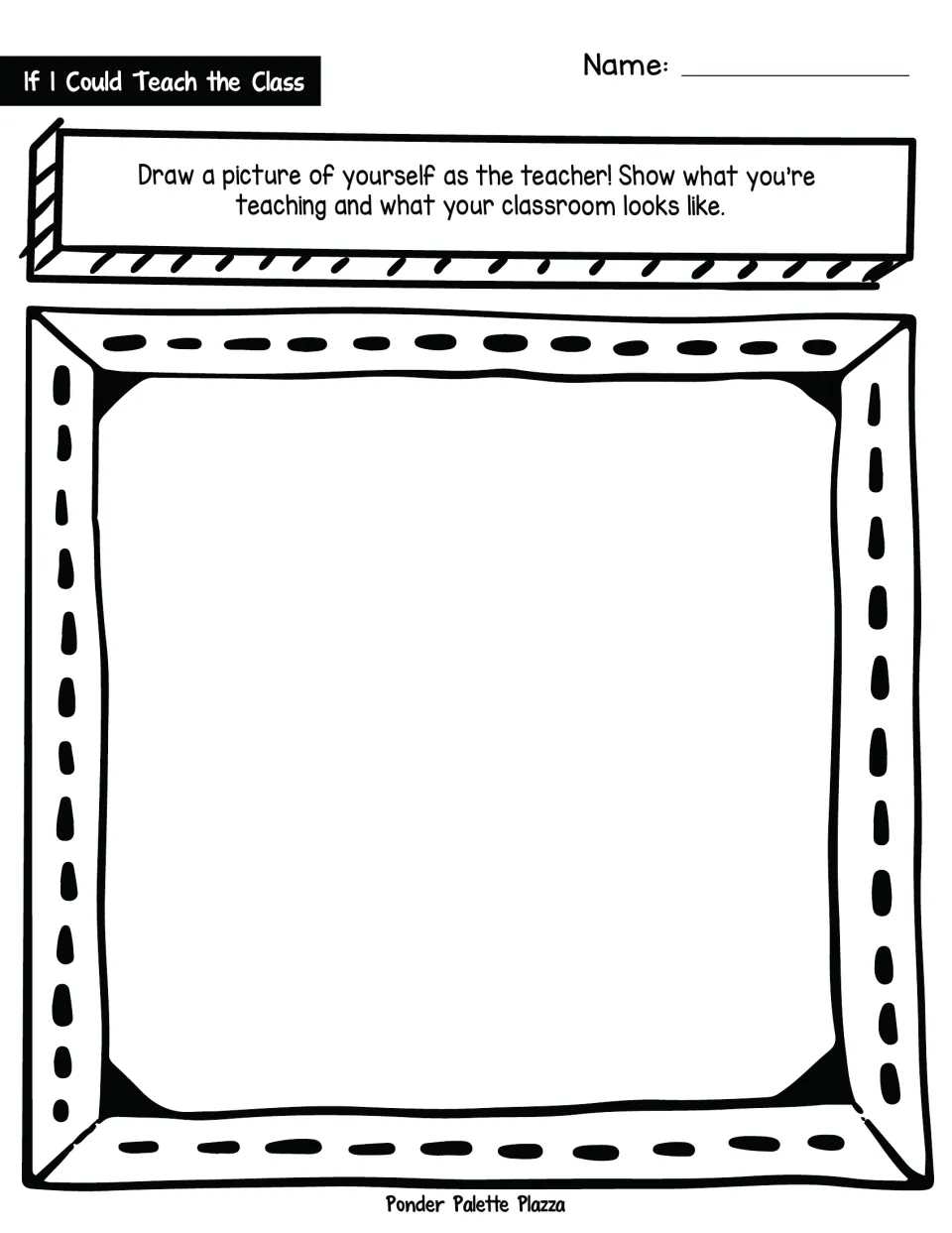 Drawing response: students draw themselves as the teacher, showing what they teach and what their classroom looks like