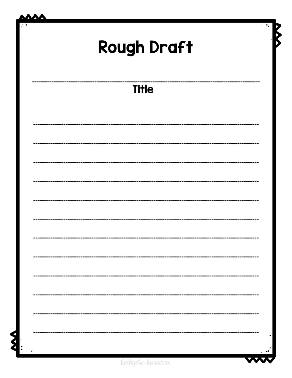 Rough-draft writing sheet for the leprechaun story, with a title space and room to develop prewriting notes