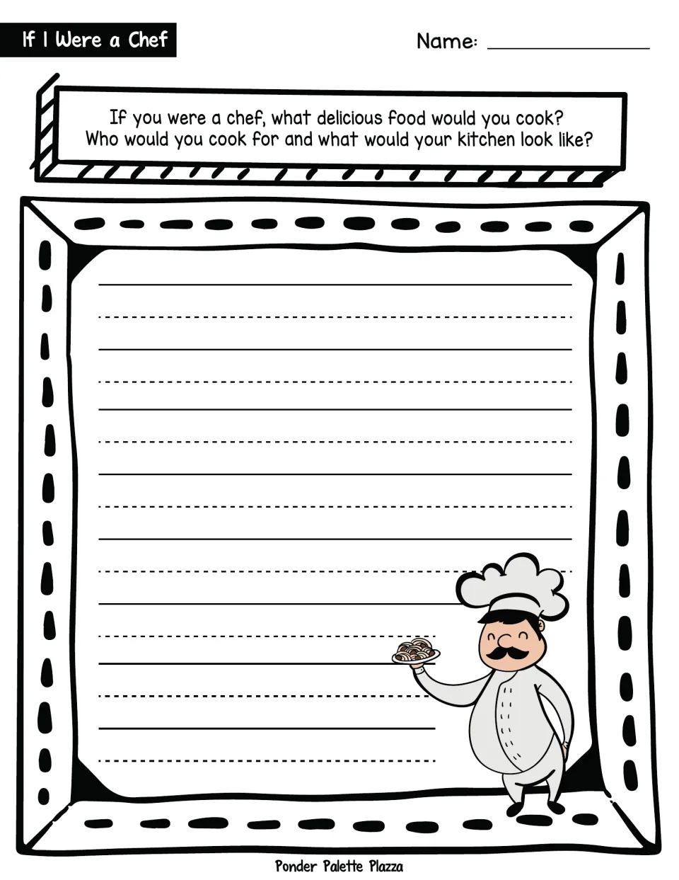 Chef writing prompt: students write what food they would cook, who they would cook for and what their kitchen looks like