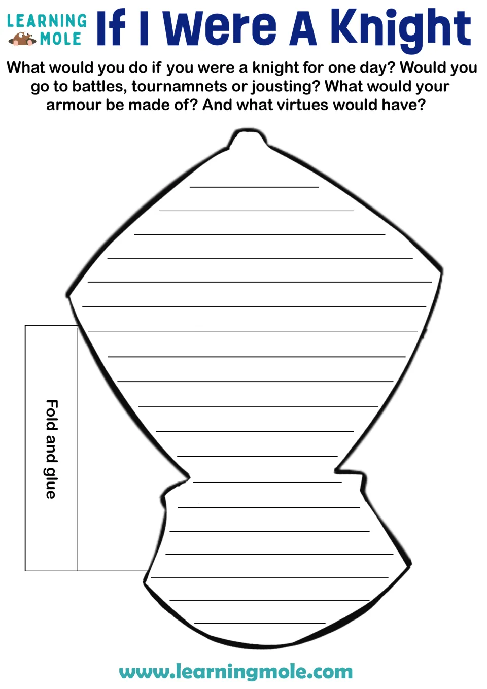 Knight writing prompt: students write what they would do as a knight for a day, from jousting to armour and virtues