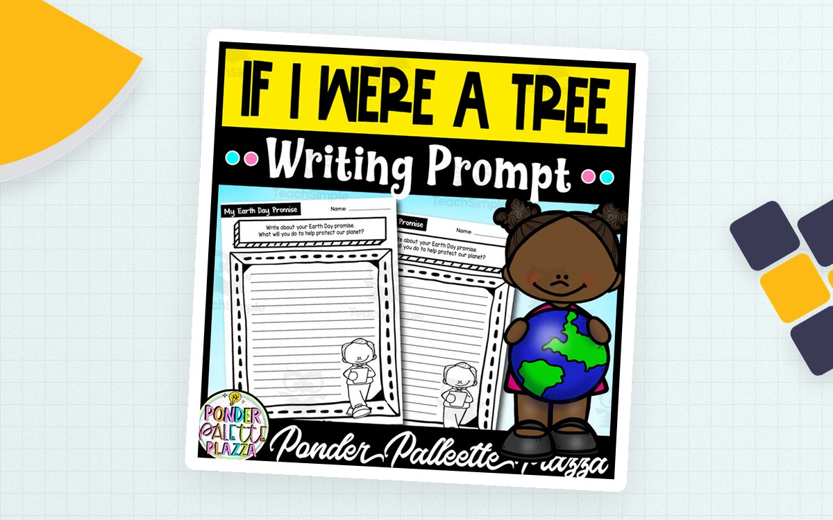 If I Were a Tree writing prompt cover with lined worksheets and a child holding a globe