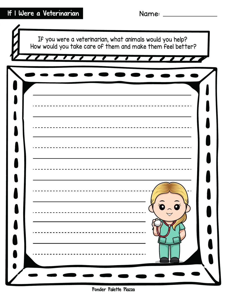 Veterinarian writing prompt: students write about which animals they would help and how they would care for them