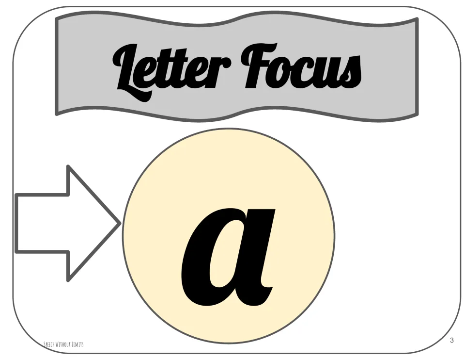 Letter focus page for the book companion featuring a large lowercase a as the target letter for practice