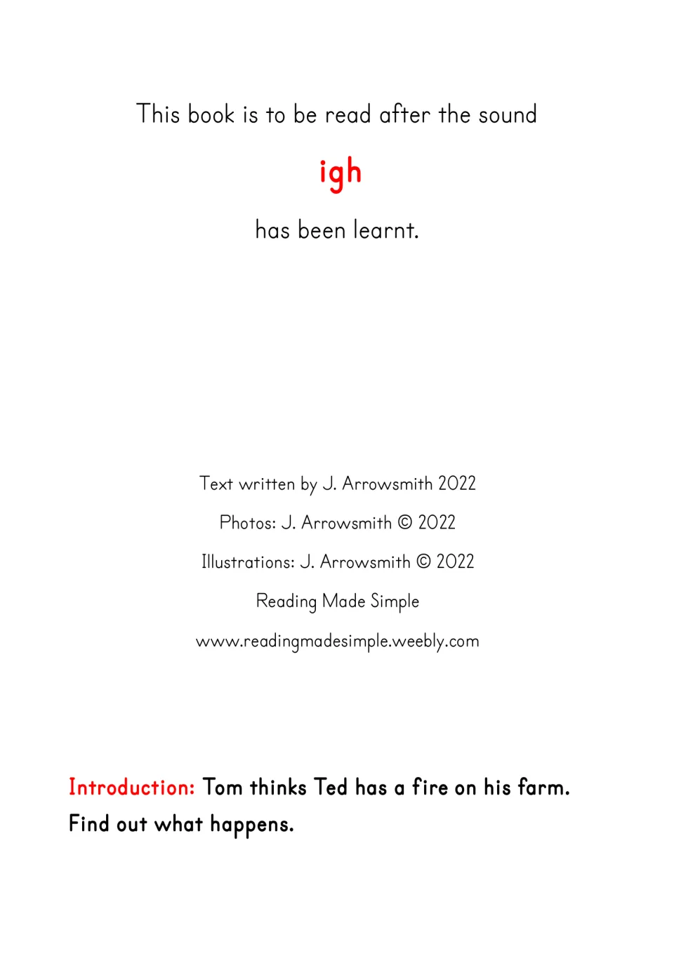 Reader introduction says to learn igh first and introduces Tom, who thinks Ted has a fire on his farm