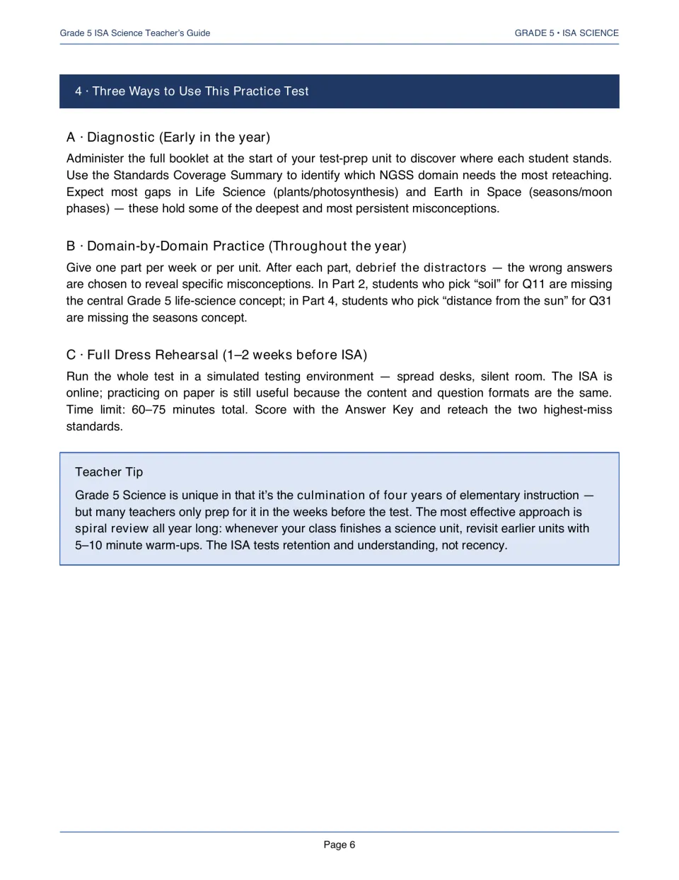 Three ways to use the practice test: diagnostic, domain-by-domain practice and full dress rehearsal