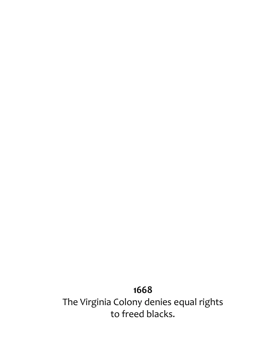 Timeline illustration activity for 1668: the Virginia Colony denies equal rights to formerly enslaved Black people