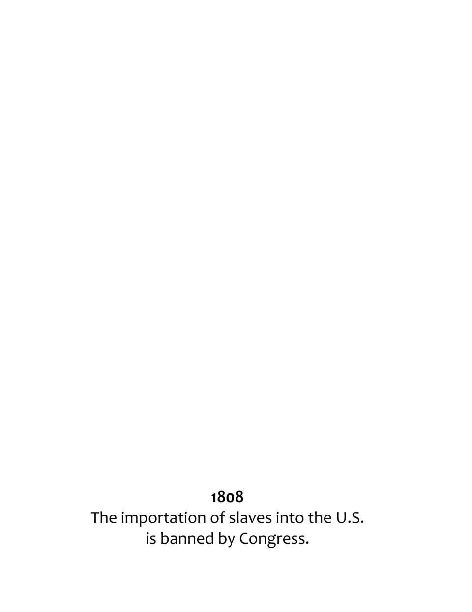 Timeline illustration activity for 1808: Congress bans the importation of enslaved people into the United States