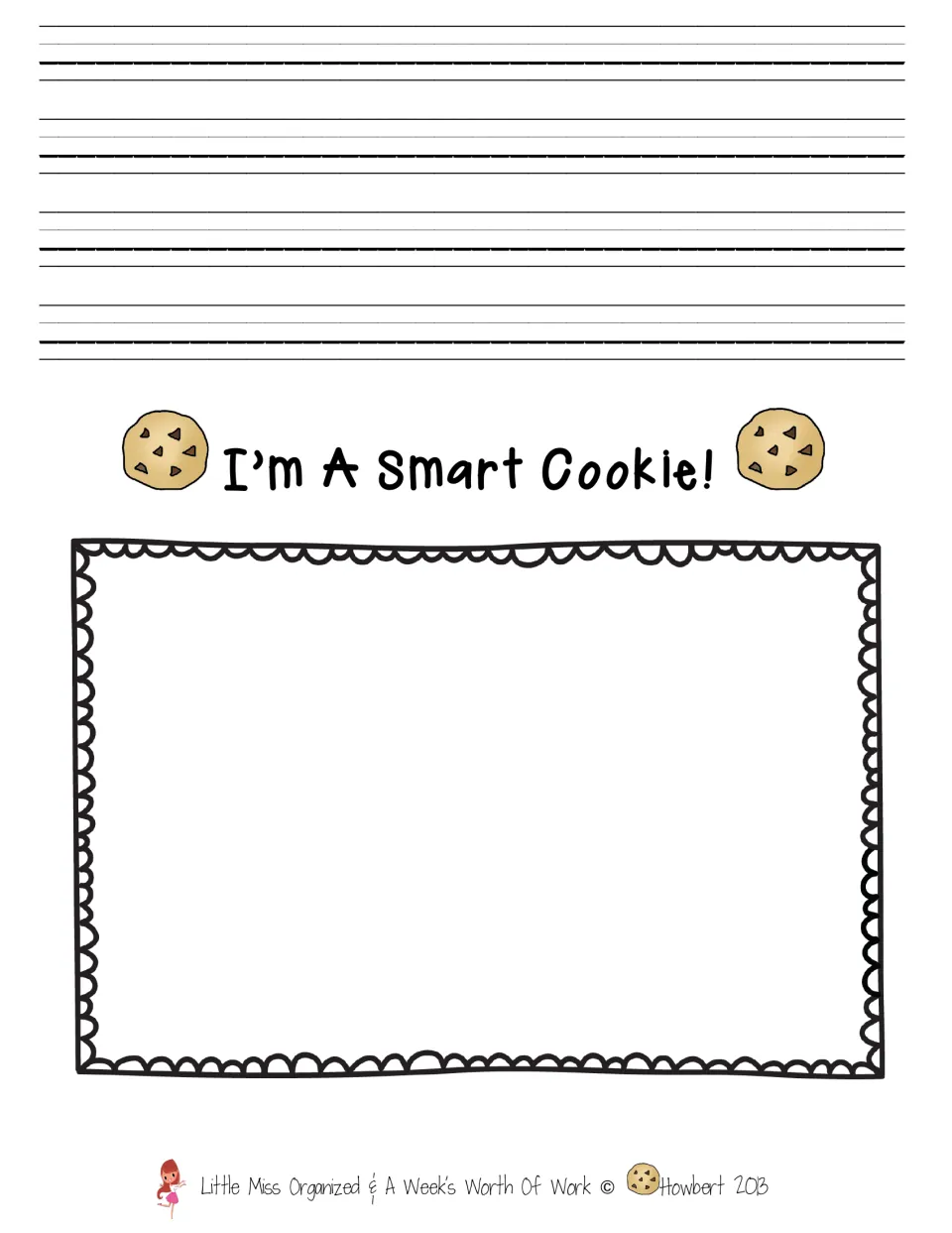 Final writing page: students write in neat handwriting at the top and draw a matching picture below the cookie heading