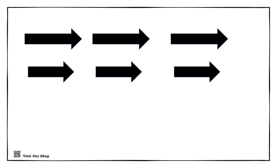 Clock hand cut-outs: six black arrows, three long and three short, to serve as movable minute and hour hands