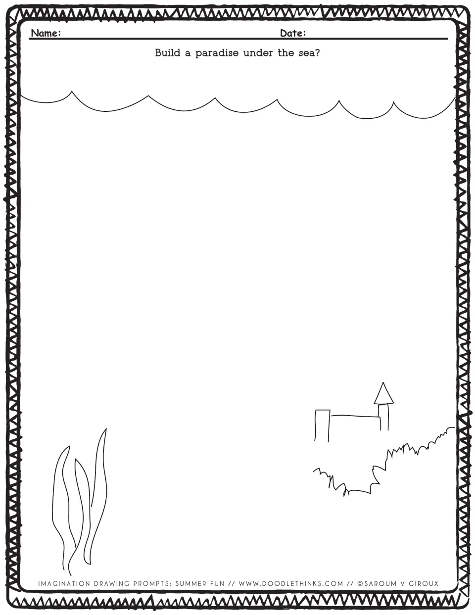 Undersea paradise prompt: students build an ocean scene around waves, seaweed, a castle tower and a reef