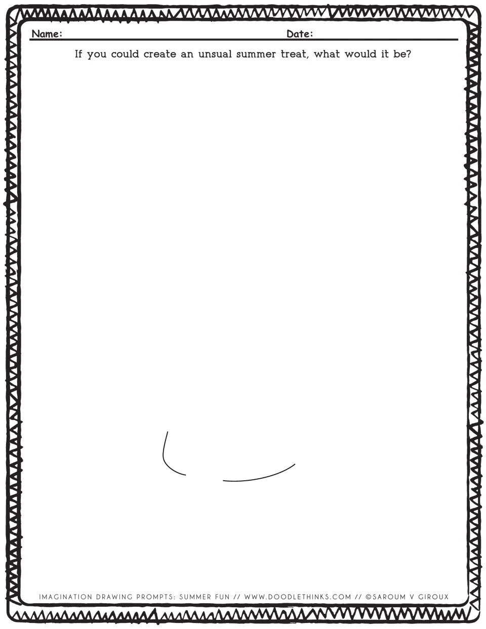 Unusual summer treat prompt: students invent and draw a new treat, building on two short curved starter strokes