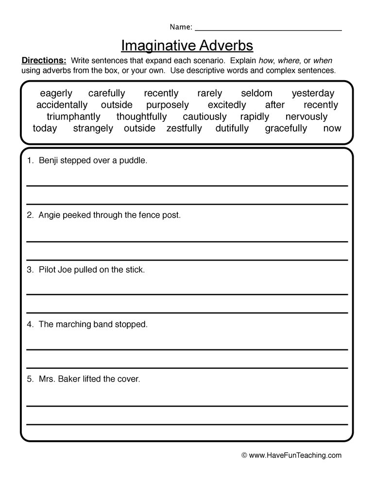 Imaginative Adverbs Worksheet teaching resource preview